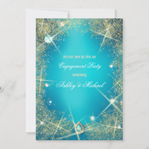 Invitación precioso turquesa glam lentejuelas joyas diamante