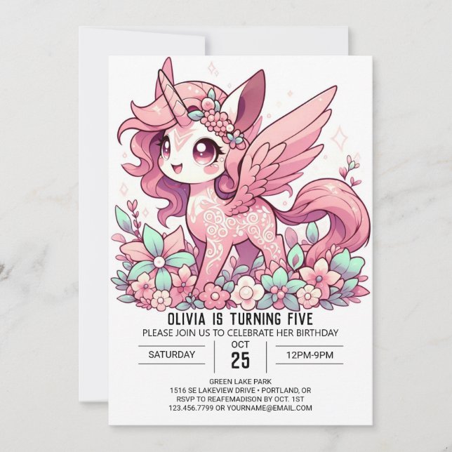Invitación Precioso Unicornio Digital Cumpleaños (Anverso)