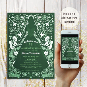 Invitación Precioso Verde Mis Quince Años Quinceañera