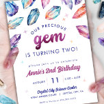 Invitación Preciosos Chicas de gemas Crystal de cumpleaños<br><div class="desc">¿Planeando una joya de celebración? Esta invitación a los chicas para el segundo cumpleaños está diseñada con brillantes cristales y colores suaves que marcan el tono de un día mágico. Incluye la dulce frase que nuestra preciosa joya cumple dos años (o cualquier edad que quieras), y es totalmente personalizable hacerlo...</div>