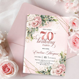 Invitación Preciosos Flores de Acuarela Rosadas para 70 Cumpl