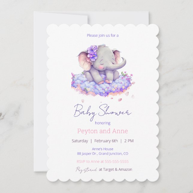 Invitación Precious Elephant Baby Shower Invitation (Anverso)