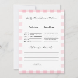 Invitación Predicciones Baby Shower de Gingham rosa II
