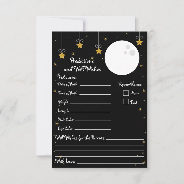 Invitación Predicciones de Baby Shower de Luna y Estrellas y  (Anverso)