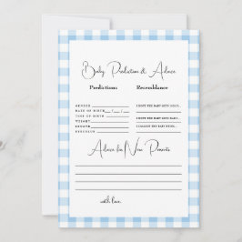 Invitación Predicciones de bebé de cuadros azul claro