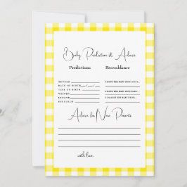 Invitación Predicciones de bebé de Gingham amarillo