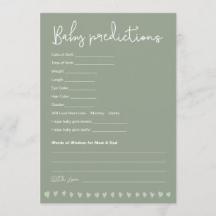 Invitación Predicciones de Bebé Juego de Baby Shower Verde Sa