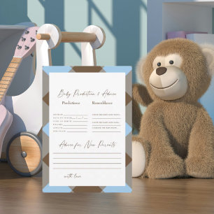 Invitación Predicciones de bebé para ducha de Blue Gingham y