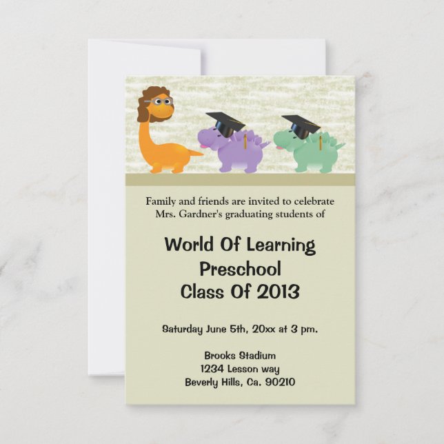 Invitación Preescolar de la diversión del dinosaurio o (Anverso)