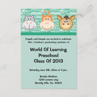 Invitación Preescolar lindo de los animales o graduación de