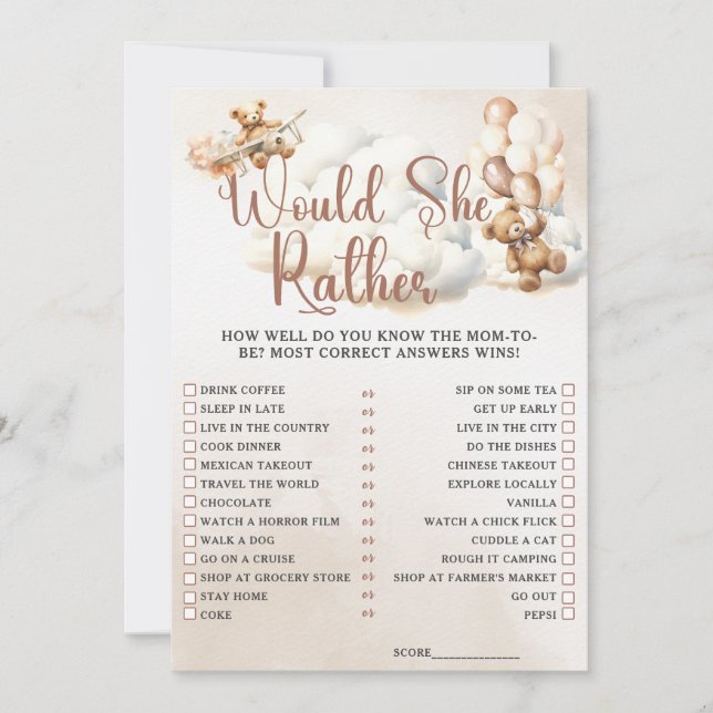 Invitación PREFERIRÍA QUE ENTRARA EN UN Juego De Baby Shower (Anverso)