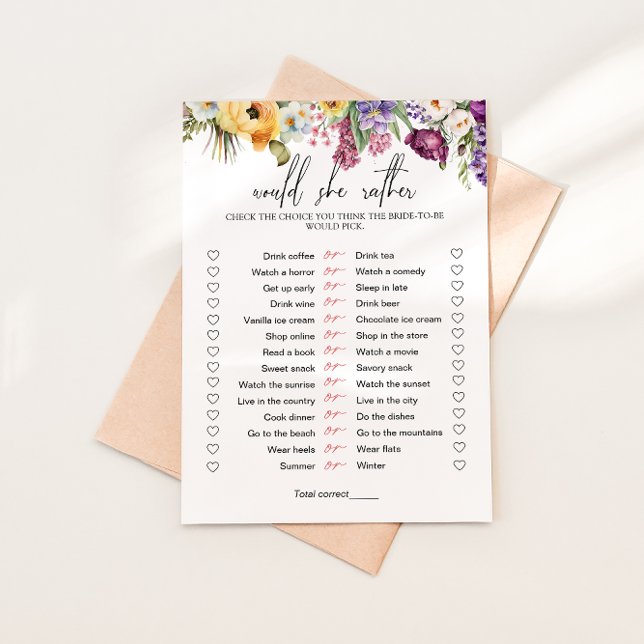 Invitación ¿Prefiere Floral Bridal Shower Game? (Subido por el creador)