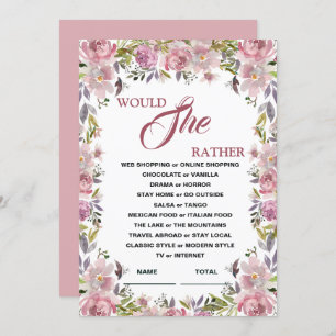 Invitación ¿Prefiere Lilac Floral Bridal Shower Game I?