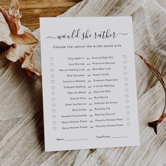 Invitación ¿Prefiere Un Juego De Boda De Ducha De Novias? (Would She Rather Bridal Shower Game Wedding Game Invitation)