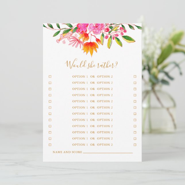 Invitación ¿Prefiere Un Juego De Ducha De Novias Florales Ros (Anverso de pie)
