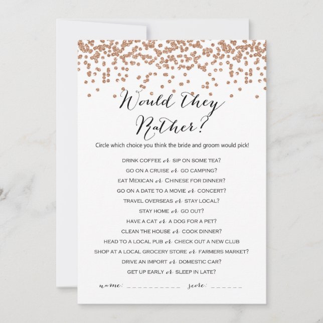 Invitación ¿Prefieren Subió El Juego De Ducha De Novias De Or (Anverso)