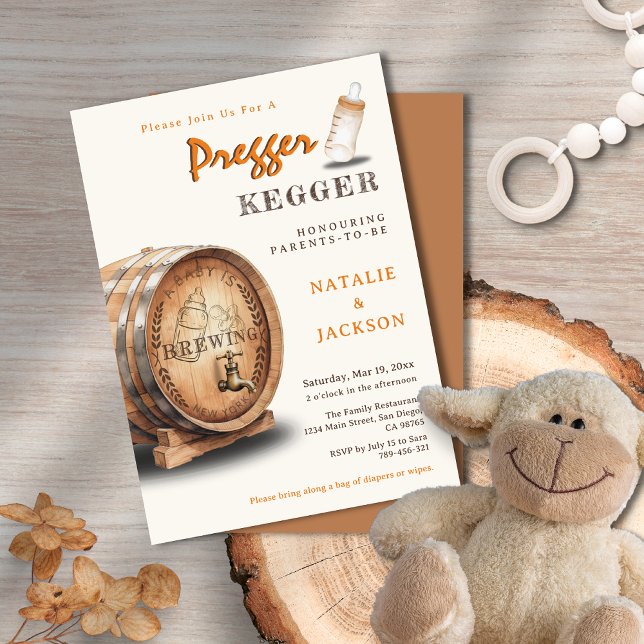 Invitación Pregger Kegger Watercolor Keg Pareja Baby Shower (Pregger Kegger Watercolor Keg Couple Baby Shower Invitation)
