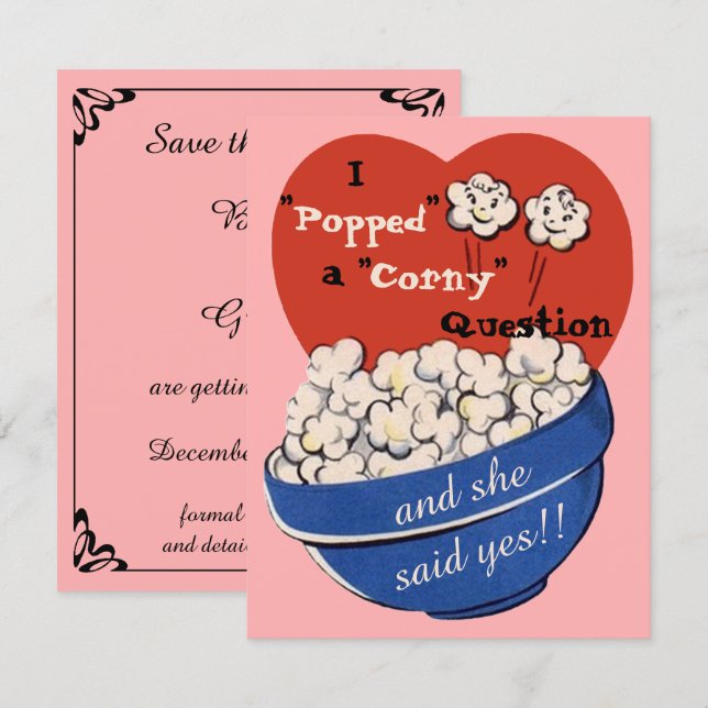 Invitación Pregunta de Palomitas de Maíz, Cute Retro Save the (Anverso / Reverso)