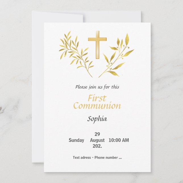 Invitación Première Communion - Croix feuillage o (Anverso)