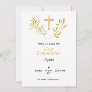 Invitación Première Communion - Croix feuillage o