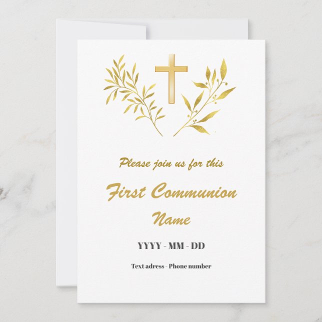 Invitación Première Communion - Croix fleuilles o (Anverso)