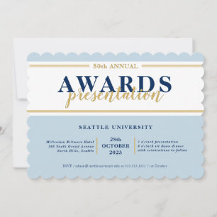Invitación PREMIOS DINNER evento moderno simple oro azul mari