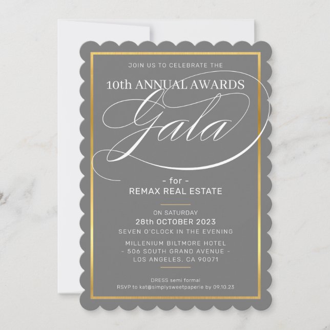 Invitación PREMIOS GALA CENNER moderno de negocios oro gris (Anverso)
