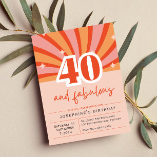 Invitación premium "40 y fabuloso", melocotón retr