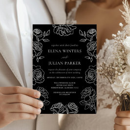 Invitación Premium Black And White French Roses Wedding