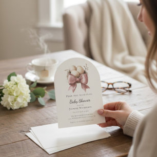 Invitación prep the nest baby shower rosa