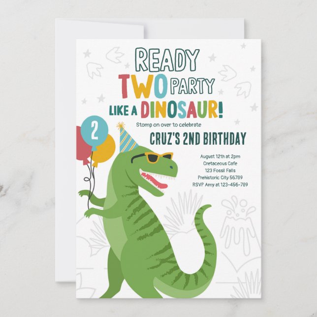 Invitación Preparado Dos Fiestas Dinosaurio T-Rex Fiesta de c (Anverso)