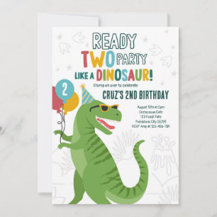 Invitación Preparado Dos Fiestas Dinosaurio T-Rex Fiesta de c