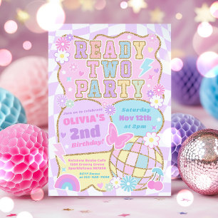 Invitación Preparado Dos Fiestas Groovy Preppy Varsity Segund