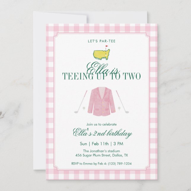Invitación Preparándose para dos cumpleaños de golf rosa a cu (Anverso)