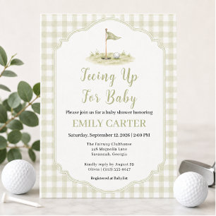 Invitación Preparándose para el bebé Verde Sage Golf Baby Sho