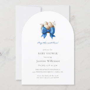 Invitación preparar código Baby Shower qr azul nido