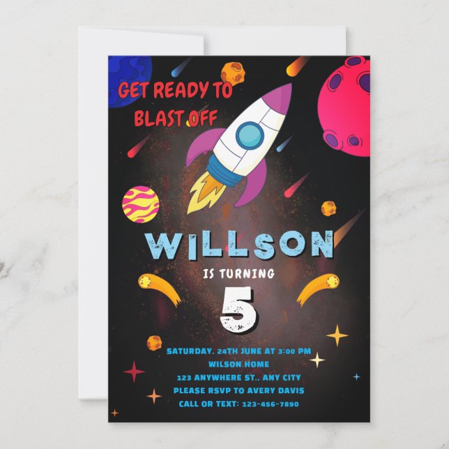 Invitación Prepárate Para Despegar El Viaje De Galaxia (Anverso)
