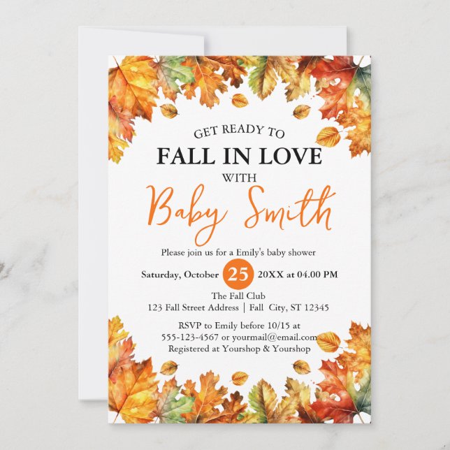 Invitación Prepárate para enamorarse de la caída deja Baby Sh (Anverso)