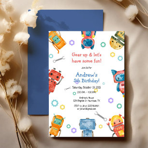 Invitación Prepárate y Divirtámonos Robot Cumpleaños Infantil
