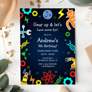 Invitación Prepárate y Divirtámonos Robot Cumpleaños Infantil