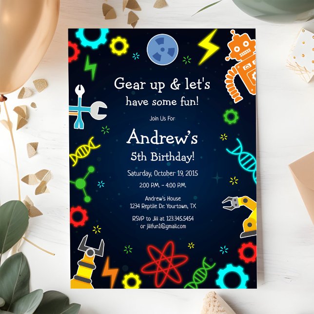 Invitación Prepárate y Divirtámonos Robot Cumpleaños Infantil (Subido por el creador)