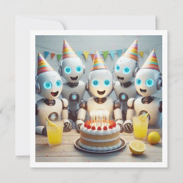 Invitación Preparémonos para el cumpleaños de los robots, el  (Anverso)