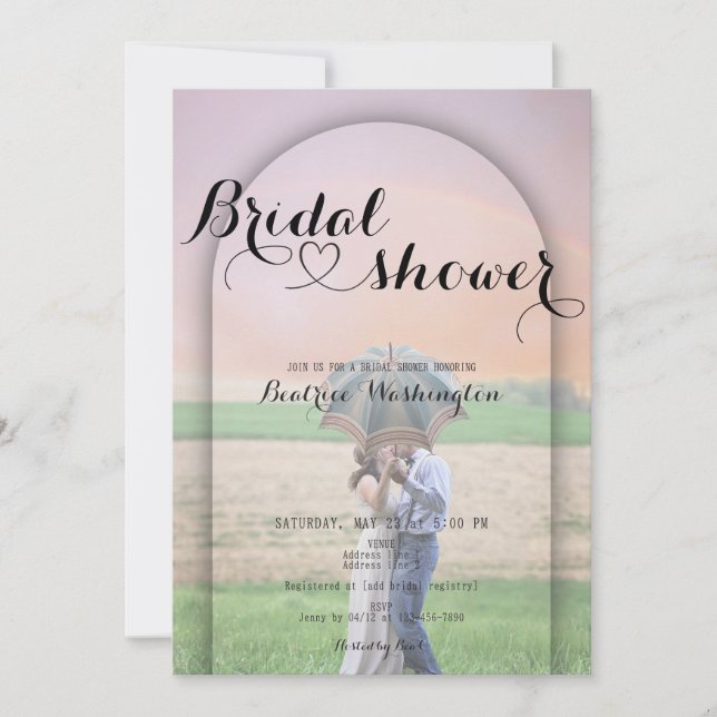Invitación Preppy Arco manuscrito Corazón Foto Bridal Shower (Anverso)