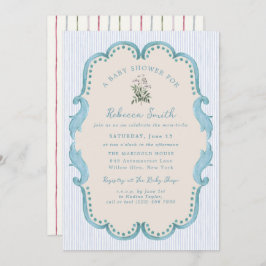 Invitación Preppy Baby Boy Blue Grandmillennial Baby Shower