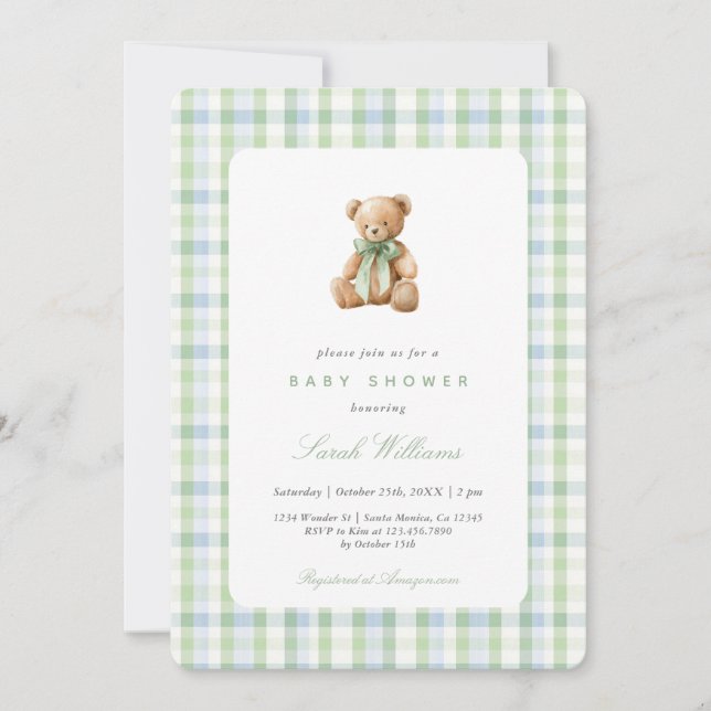 Invitación Preppy Bear Baby Shower Boy (Anverso)