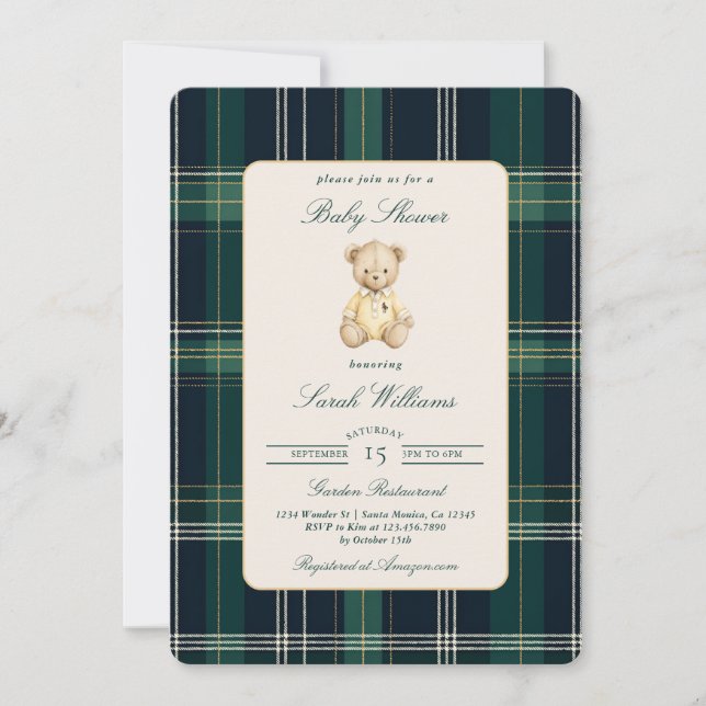 Invitación Preppy Bear Baby Shower Boy (Anverso)