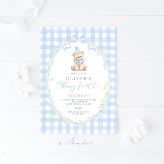 Invitación Preppy Beary First Birthday Invitation (Subido por el creador)