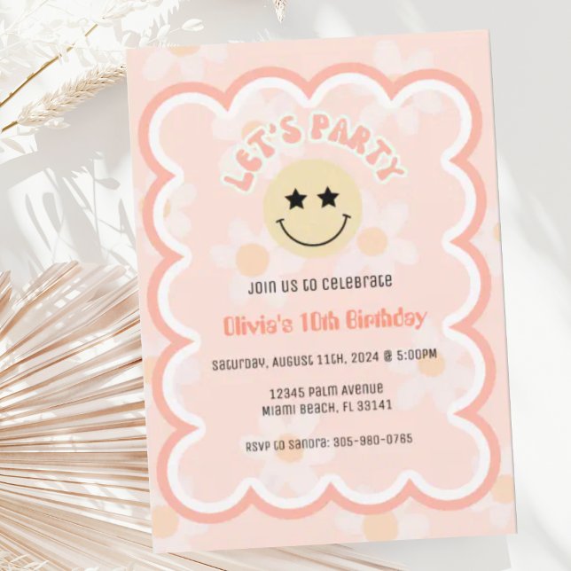 Invitación Preppy Beige Daisy Y2K Feliz Cumpleaños Fiesta (Subido por el creador)