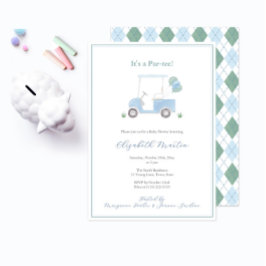 Invitación Preppy Blue Green Golf Carro Baby Boy Shower