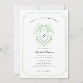 Invitación Preppy Botanical Green Bow Monogram Baby Shower  